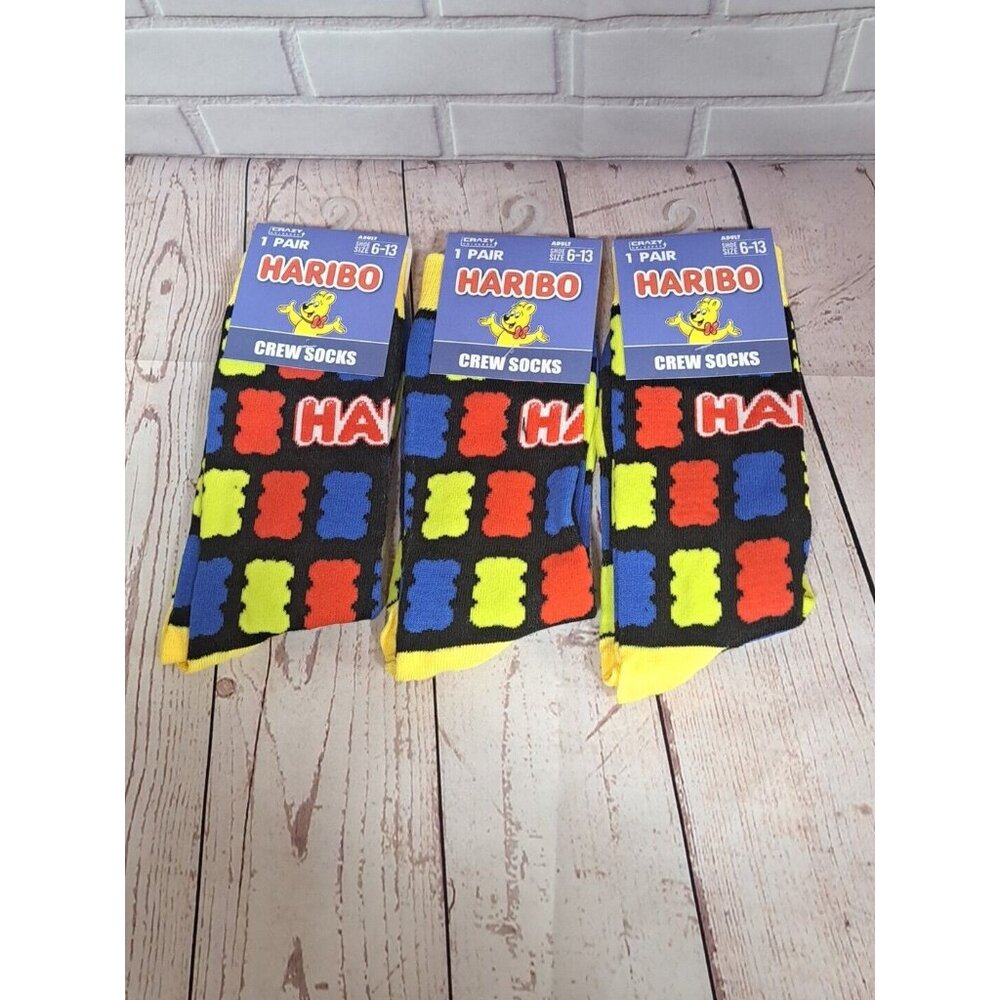 Lot Of‎ 3 Pair, Haribo Bear Odd Sox Crazy Socks Mens  Size 6-12 Crew Socks NWT